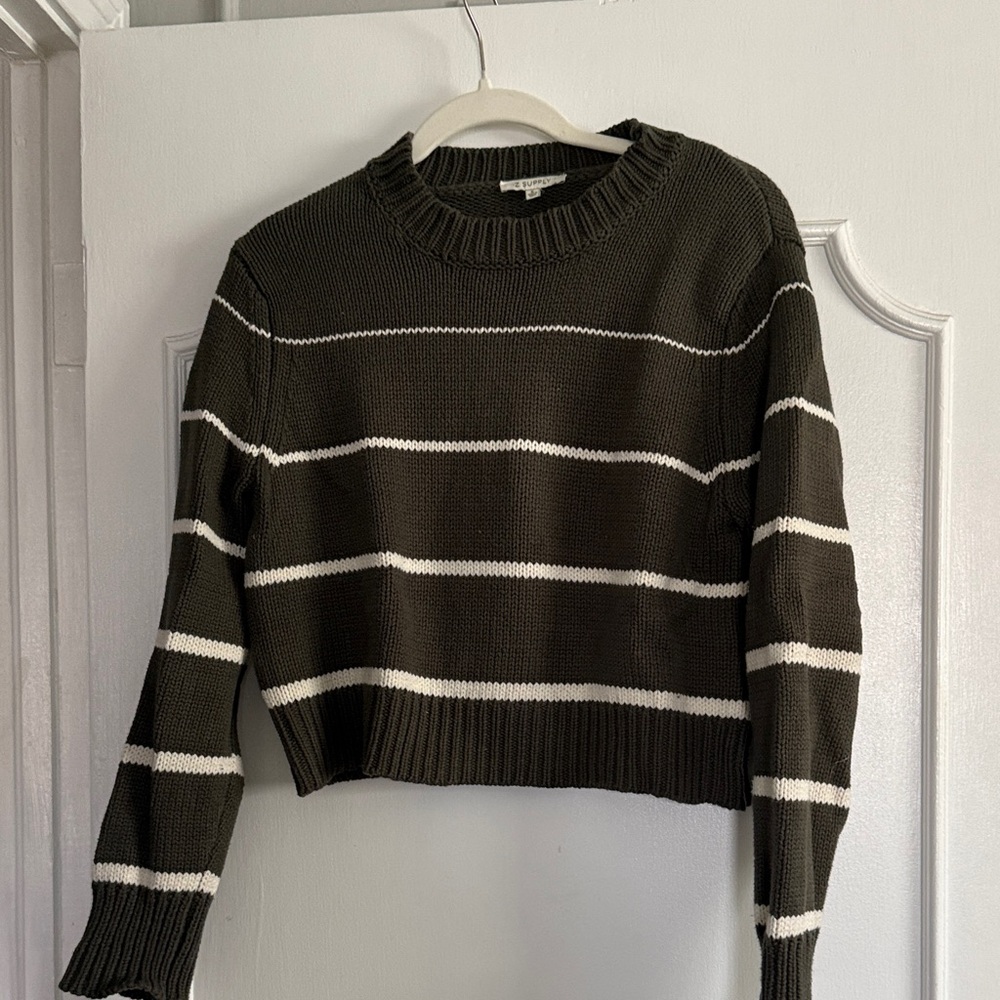 Z Supply Olive and White Striped Sweater